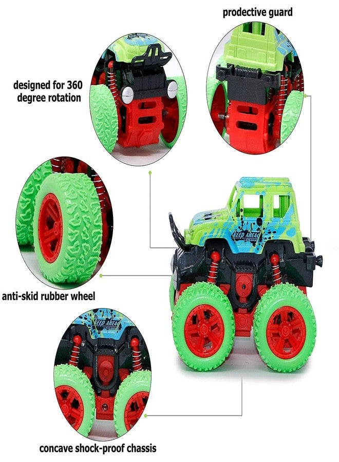BlackZone Unbreakable Monster Truck Friction Powered Cars Toys Plastic Truck Big Rubber Tires 360 Degree Rotation Stunt 4WD Cars Gift for Kids Boys & Girls (Multicolor Monster Truck Friction 2 Pcs) - Image 5